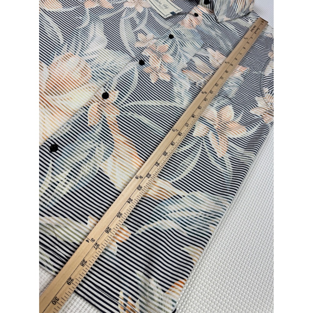Aloha Bay Mens Large Floral Striped Textured Knit Button Down Shirt Navy New - Picture 3 of 13